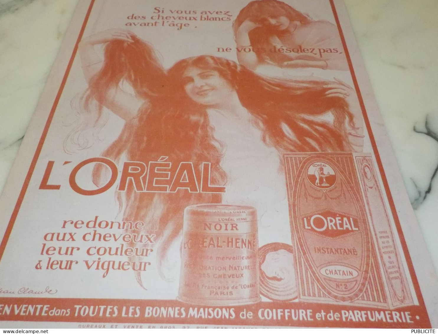 ANCIENNE PUBLICITE CHEVEUX BLANCS AVANT L AGE  L OREAL 1921 - Autres & Non Classés