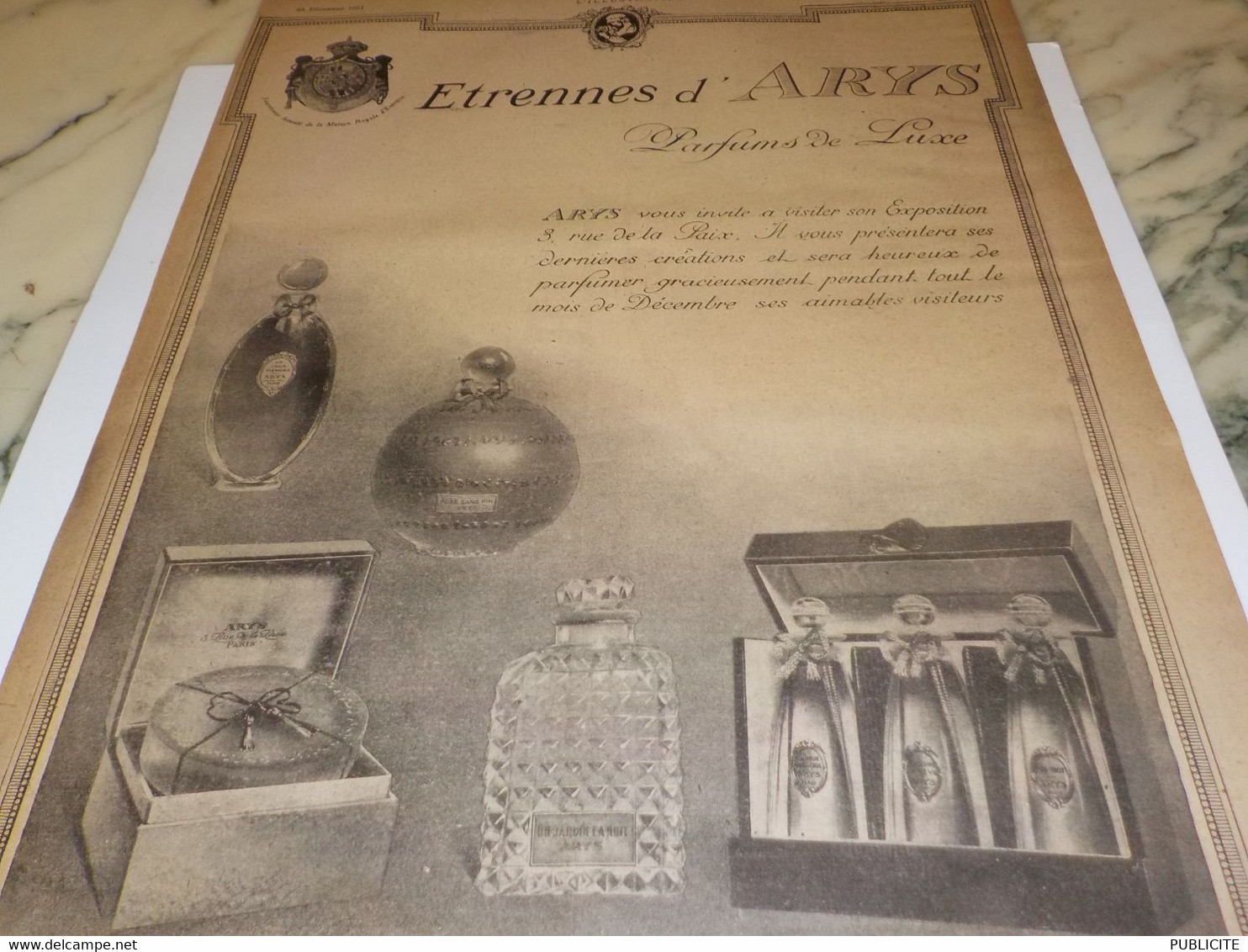ANCIENNE PUBLICITE PARFUM DE LUXE DE  ARYS 1921 - Altri & Non Classificati