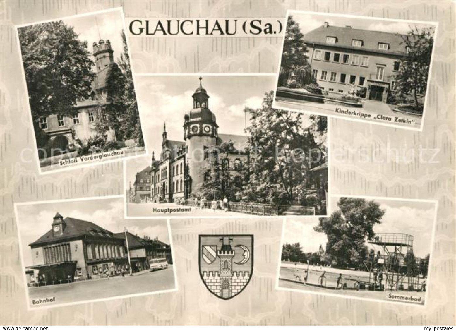 73565488 Glauchau Schloss Postamt Kinderkrippe Clara Zetkin Bahnhof Freibad Wapp - Glauchau