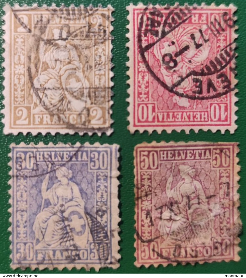 SVIZZERA 1867 HELVETIA SEDUTA  2-10-30-50c - Used Stamps