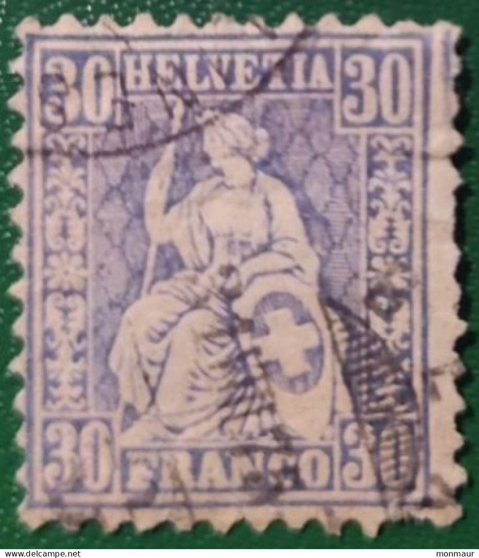 SVIZZERA 1867 HELVETIA SEDUTA  30c - Oblitérés