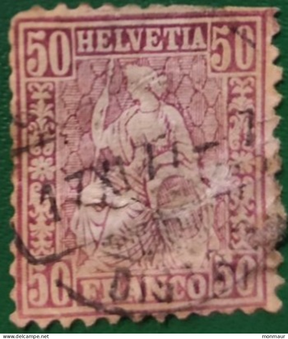 SVIZZERA 1867 HELVETIA SEDUTA  50c - Used Stamps