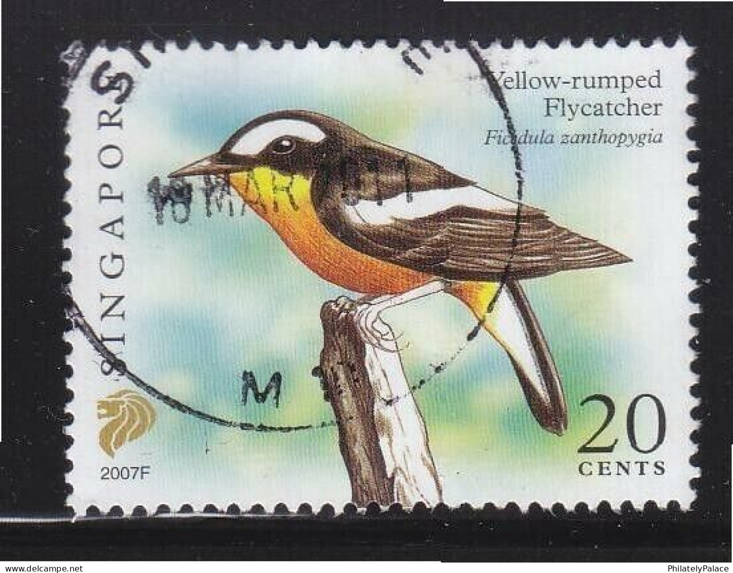 SINGAPORE 2007 YELLOW RUMPED FLYCATCHER, BIRD,  $0.20 5TH RE-PRINT (2007F) 1 STAMP USED (**) - Singapore (1959-...)