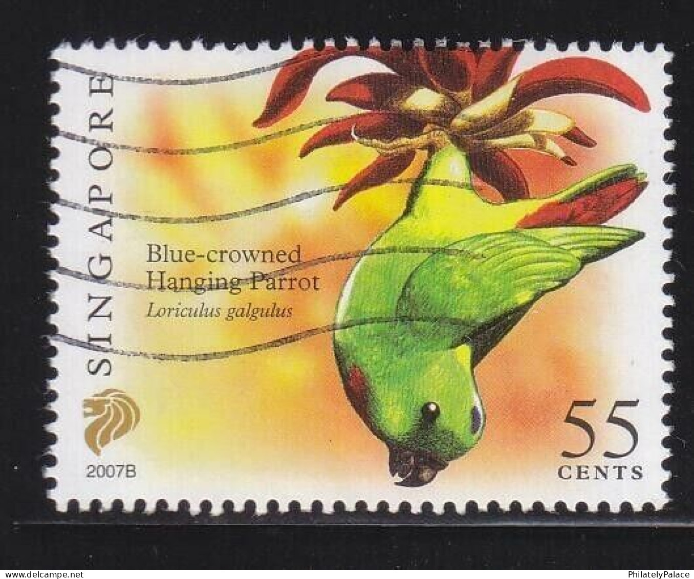 SINGAPORE 2007 BLUE-CROWNED HANGING PARROT, BIRD, $0.55 1ST RE-PRINT (2007B) STAMP USED (**) - Singapore (1959-...)