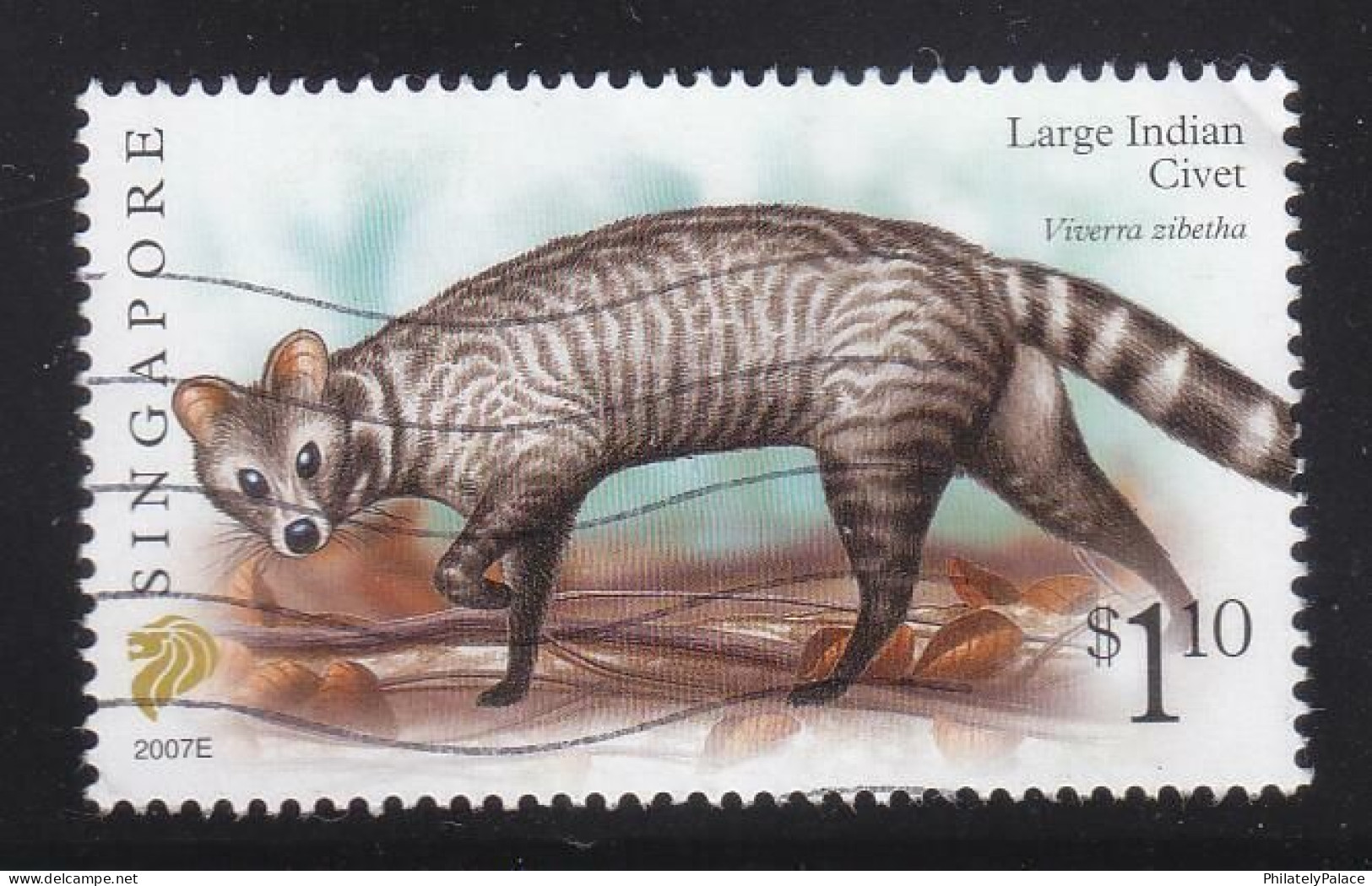 SINGAPORE 2007 LARGE INDIAN CIVET, ANIMAL, $1.10 4TH RE-PRINT (2007E) 1 STAMP FINE USED (**) - Singapore (1959-...)