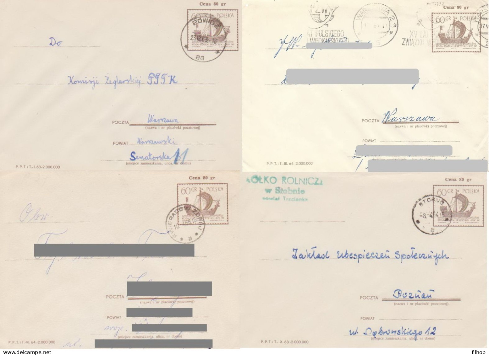 Poland Envelope (0029) Set4: Used Ck 37 S.63.I+63.X+64.III+64.VI Frisian Coga (postal Circulation) - Stamped Stationery