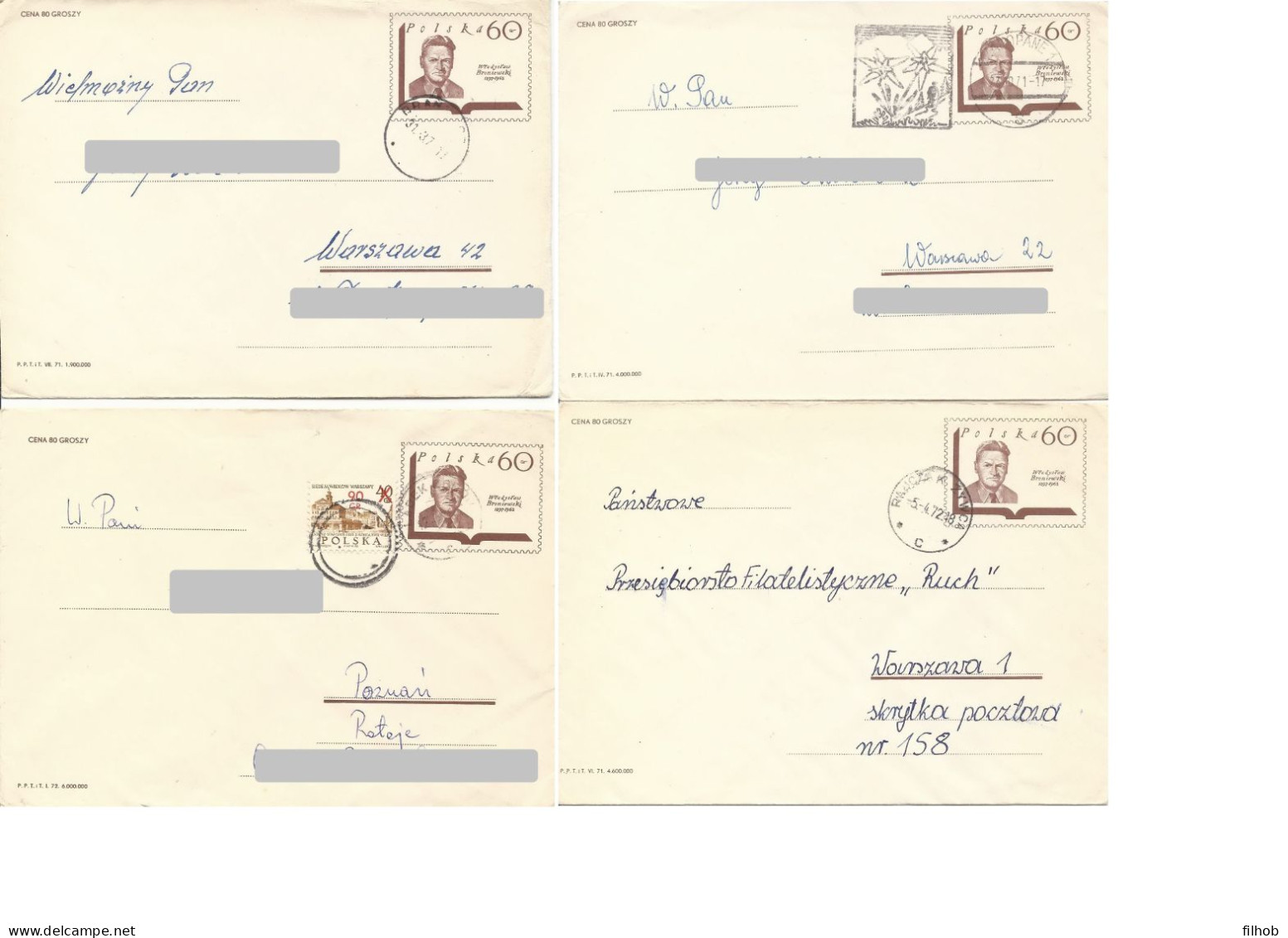 Poland Envelope (0949) Set4: Used Ck 51 S.71.IV+71.VI+71.VII+72.I Wladyslaw Broniewski Poet (postal Circulation) - Stamped Stationery