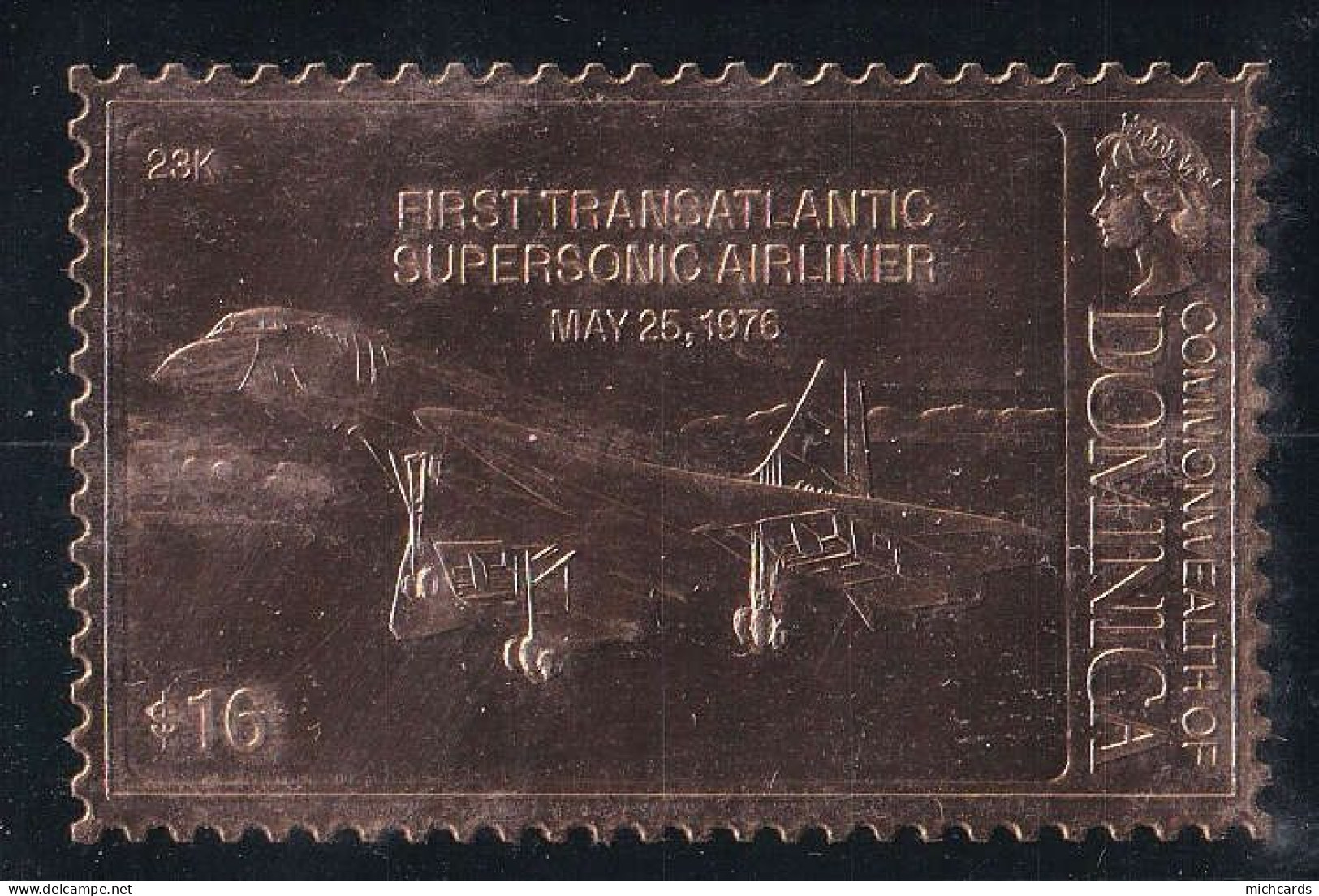 DOMINIQUE - Timbre OR 23 Carats - Concorde Premier Avion Ligne Supersonique 25-05-1976 - Neuf ** (MNH) Sans Charniere - Concorde