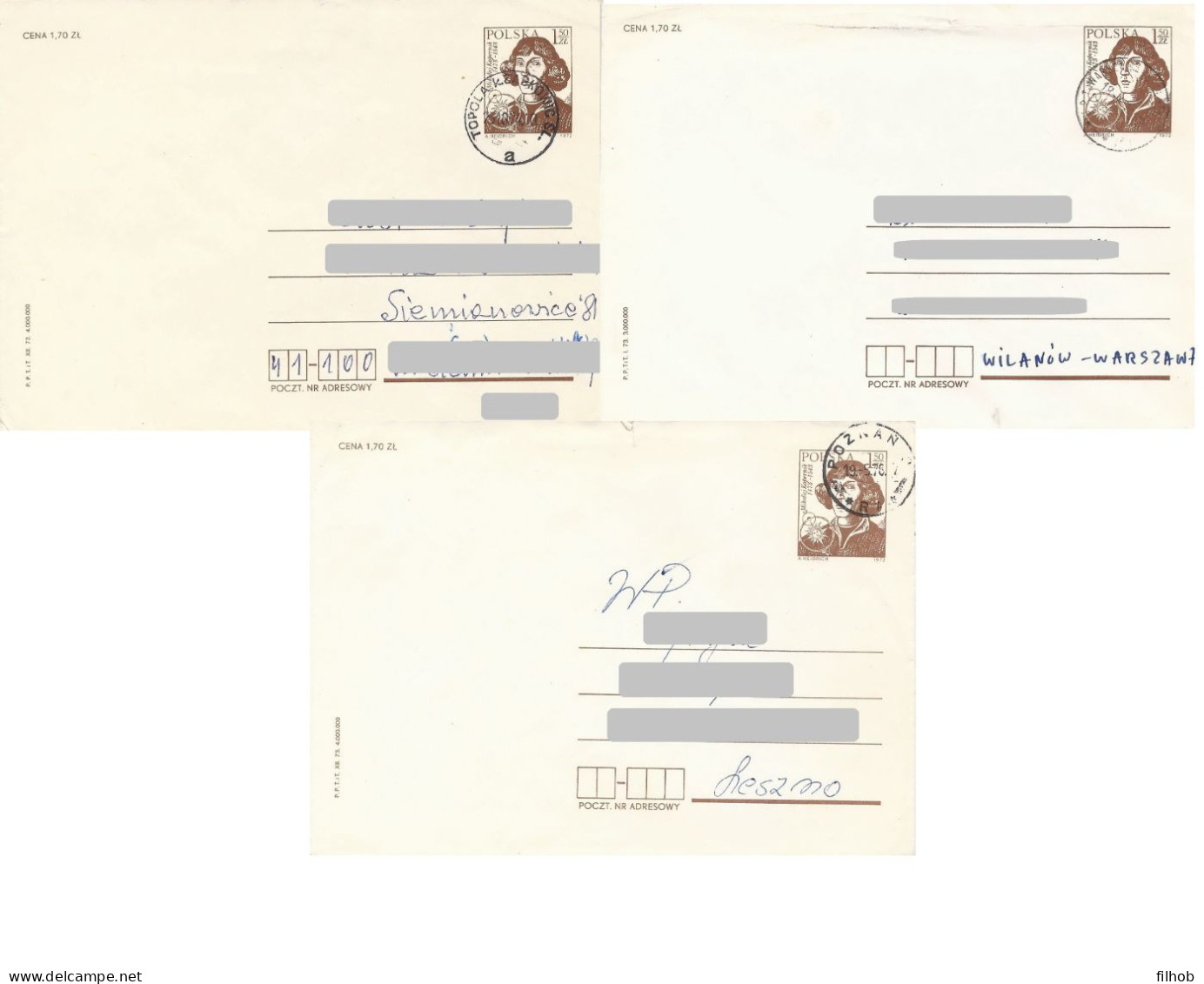Poland Envelope (0161) Set3: Used Ck 56 S.72.XII+73.I+73.XII Copernicus M.Kopernik (postal Circulation) - Stamped Stationery