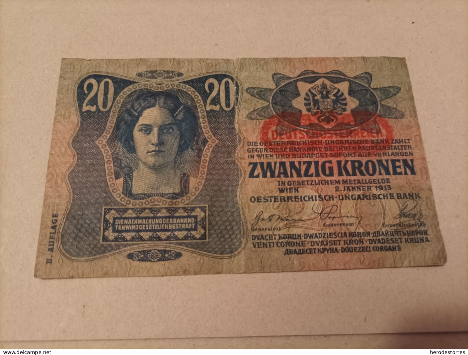 Billete Austria, 20 Kronen, Año 1913 - Autriche