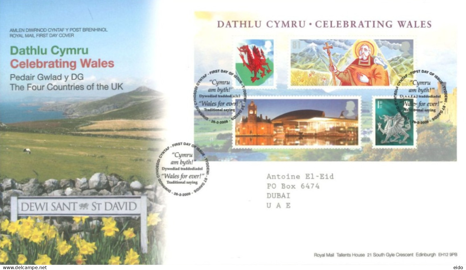 GREAT BRITAIN - 2009, FDC MINIATURE STAMPS SHEET OF DATHLU CYMRU CEEBRATING WALES. - Covers & Documents