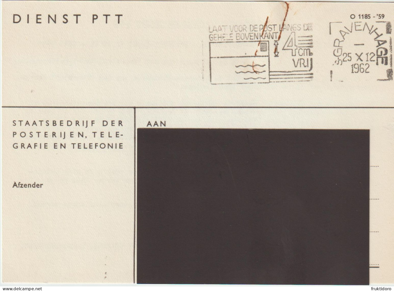 The Netherlands Postmark Poststempel Laat Voor De Post De Gehele Bovenkant - Cancelled In 1962 In 's-Gravenhage - Machines à Affranchir (EMA)