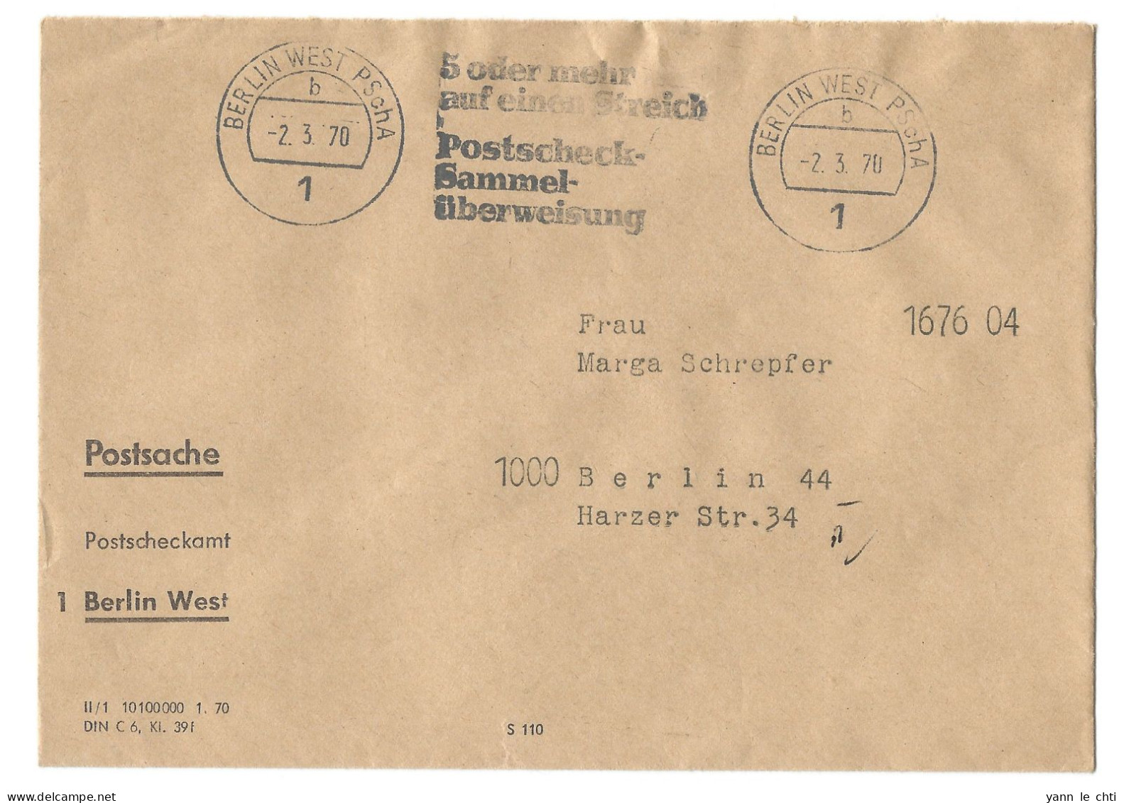 Postsache 1970 Berlin West PSchA Postsache Freistempel Publicite  Citroen   Diane  DS    2 CV - Lettres & Documents