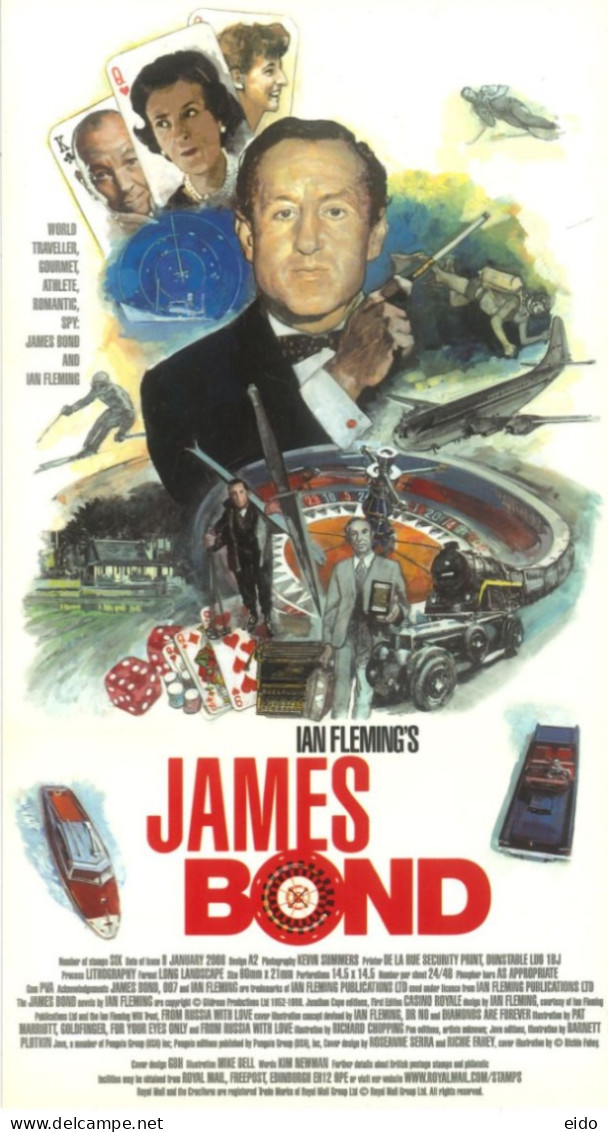 GREAT BRITAIN, 2008, FDC STAMPS OF IAN FLEMING'S JAMES BOND. - Lettres & Documents