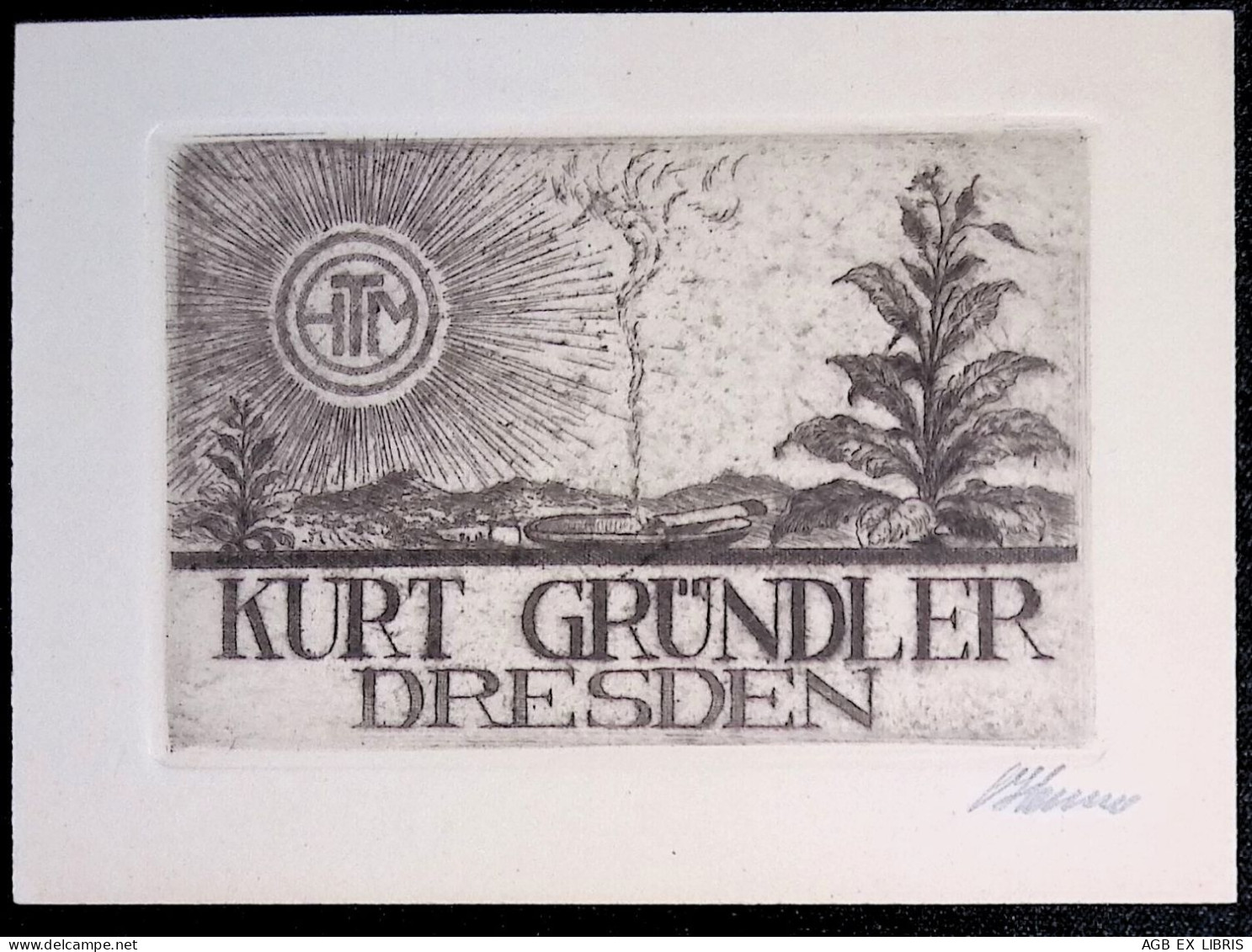 INCISIONE EX LIBRIS ARTHUR HENNE  Per KURT GRUNDLER DRESDEN L40-B01 EXLIBRIS BIGLIETTO DA VISITA +++ - Ex-libris