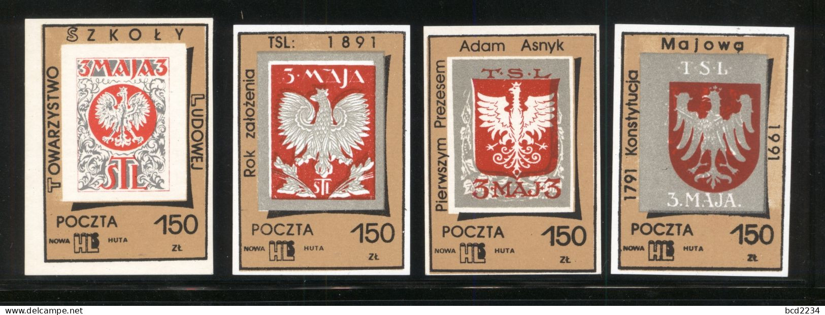 POLAND SOLIDARNOSC POCZTA HLS 1991 3 MAY POLISH EAGLES 100TH ANNIVERSARY TSL MOVEMENT SET OF 4 CRESTS (SOLID0207/0861) - Vignettes Solidarnosc