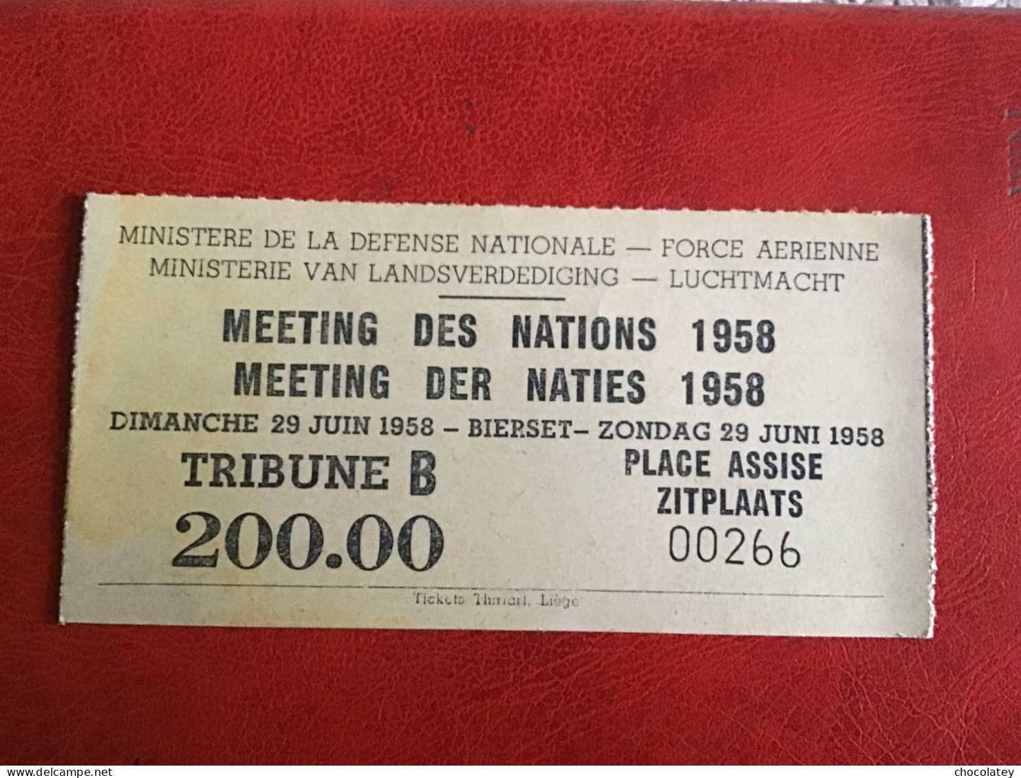 Force Aerienne Meeting Der Naties 1958 Bierset Ministerie De La Defensie Ford Auto Reclame - Tickets D'entrée