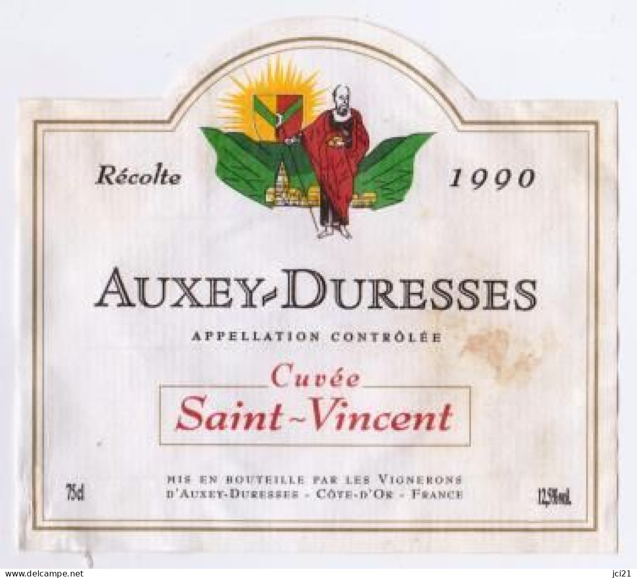 Etiquette SAINT VINCENT TOURNANTE 1996 " AUXEY-DURESSES " Cuvée St Vincent Récolte1990 (3100)_ev571 - Bourgogne