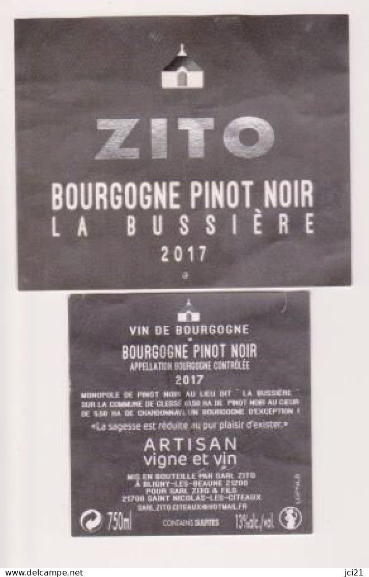 Etiquette, Contre étiquette  " Bourgogne PINOT NOIR - ZITO  " (2808)_ev369 - Bourgogne
