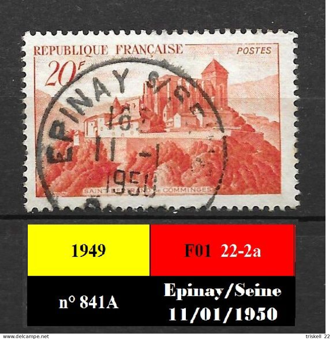 N° 841A Oblitération Du 11-1-50 D'Epinay-sur-Seine - Used Stamps