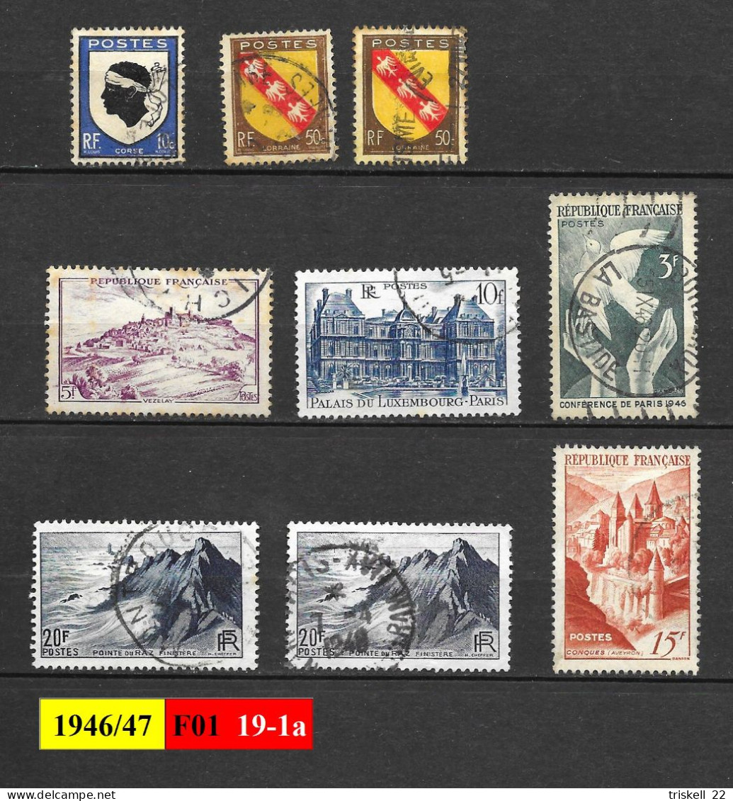 Lot De 9 Timbres Oblitérés : Année 1946/47   N° 755-757-759-760-761-764-792 - Used Stamps
