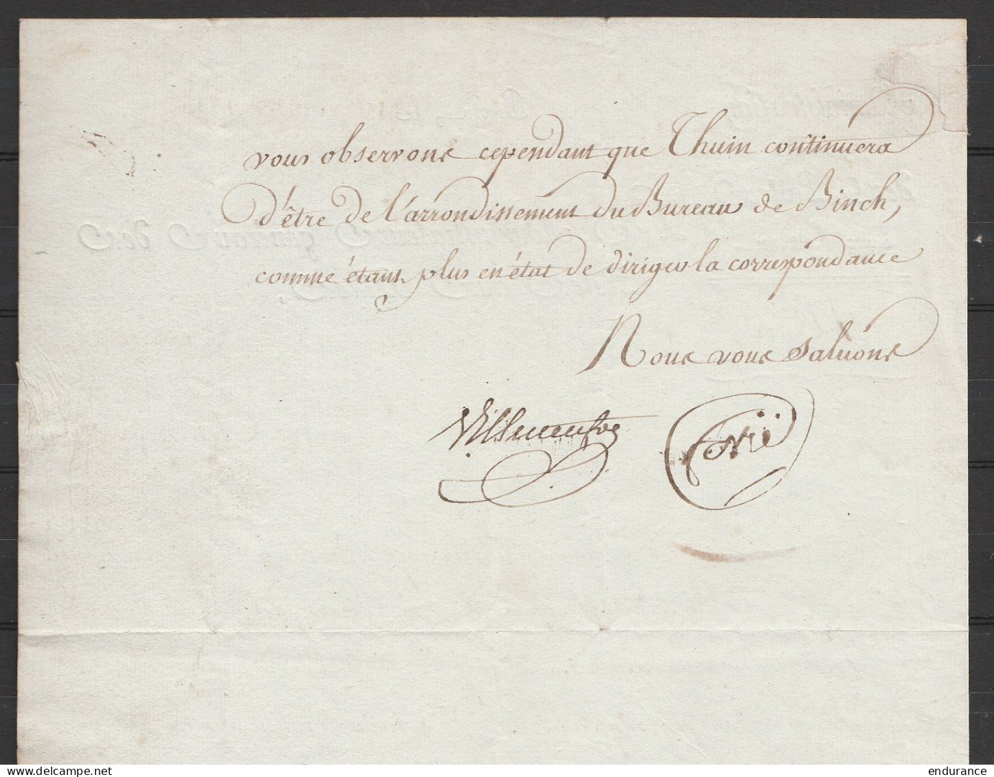 L. De L'Administration Générale Des Postes Aux Lettres Datée 17 Février 1810 De Paris Au Maire De THUIN (par Binche) à P - 1794-1814 (Französische Besatzung)