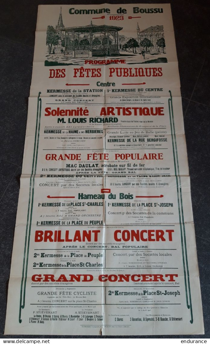 Grande Affiche Couleur Programme Des Fêtes Publiques - Commune De Boussu 1923 (73x160 Cm) - Posters