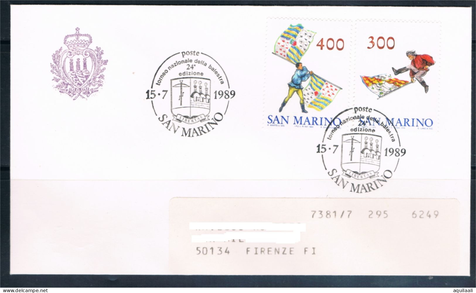 SAN MARINO 1989 - Serie "Sbandieratori" Del 1984  Su Busta Con Annullo Speciale - Lettres & Documents