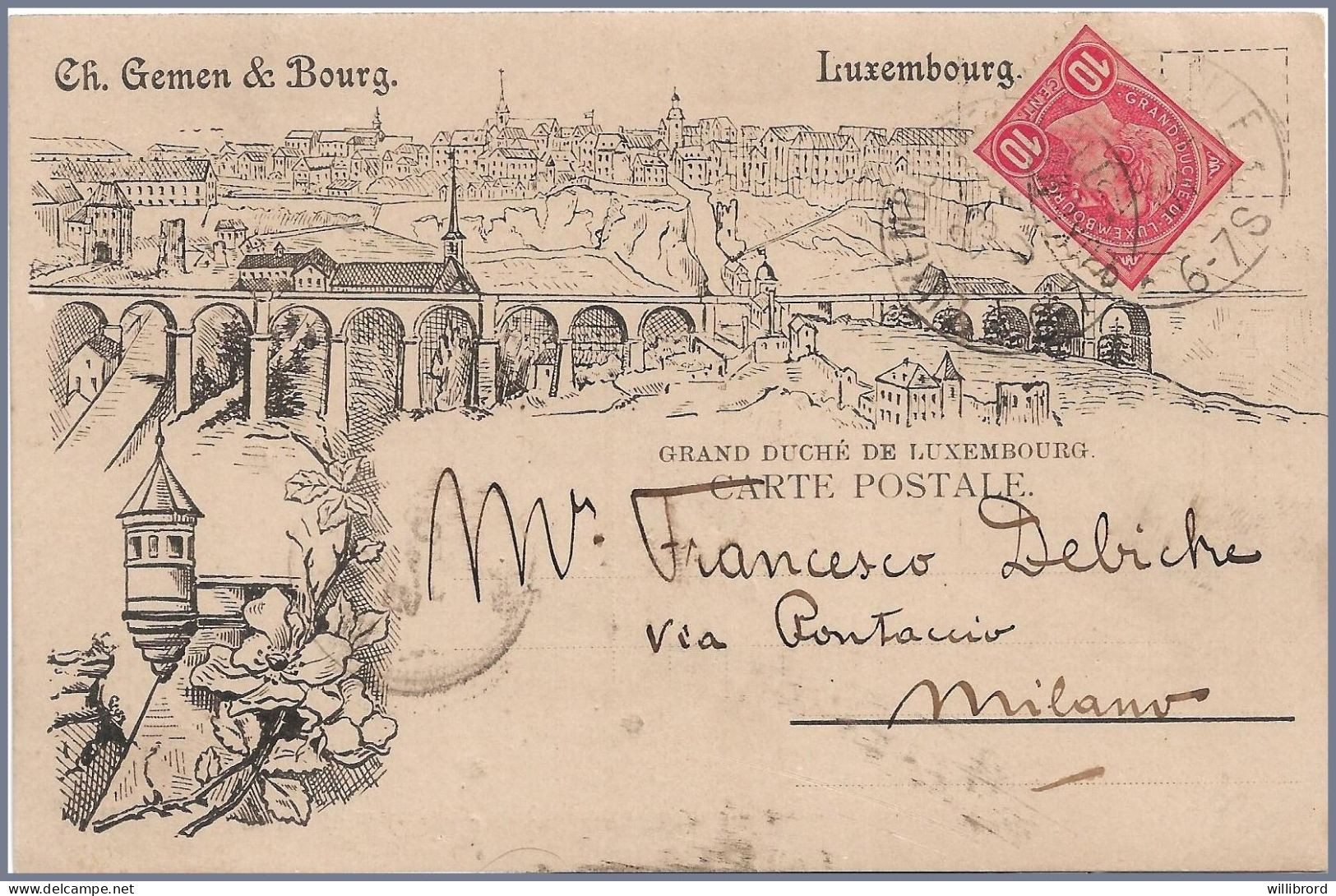 LUXEMBOURG - 1901 Ch. Gemen & Bourg - The Famous Rosiéristes - Beautiful Advertising Postcard Used To ITALY - 1895 Adolphe Profil