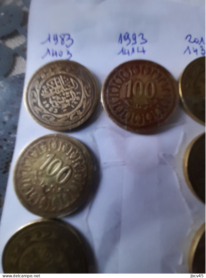 Lot De 9 Pieces   Republique  De 100 Millimes  De Tunisie De 1403 A 1434 - Tunisia