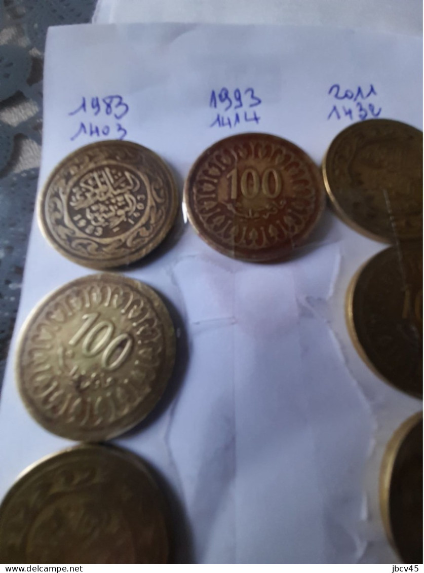 Lot De 9 Pieces   Republique  De 100 Millimes  De Tunisie De 1403 A 1434 - Tunisia