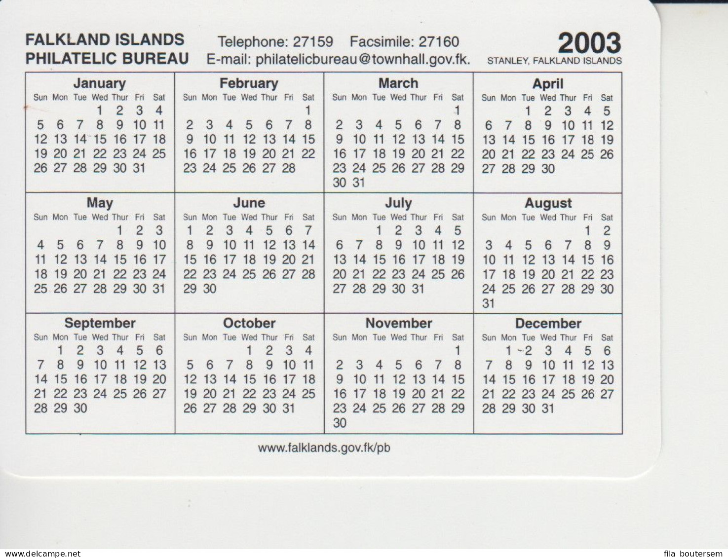 Falkland Islands : 30-08-2002 (**) : 937/40  + Kalender - Andere & Zonder Classificatie