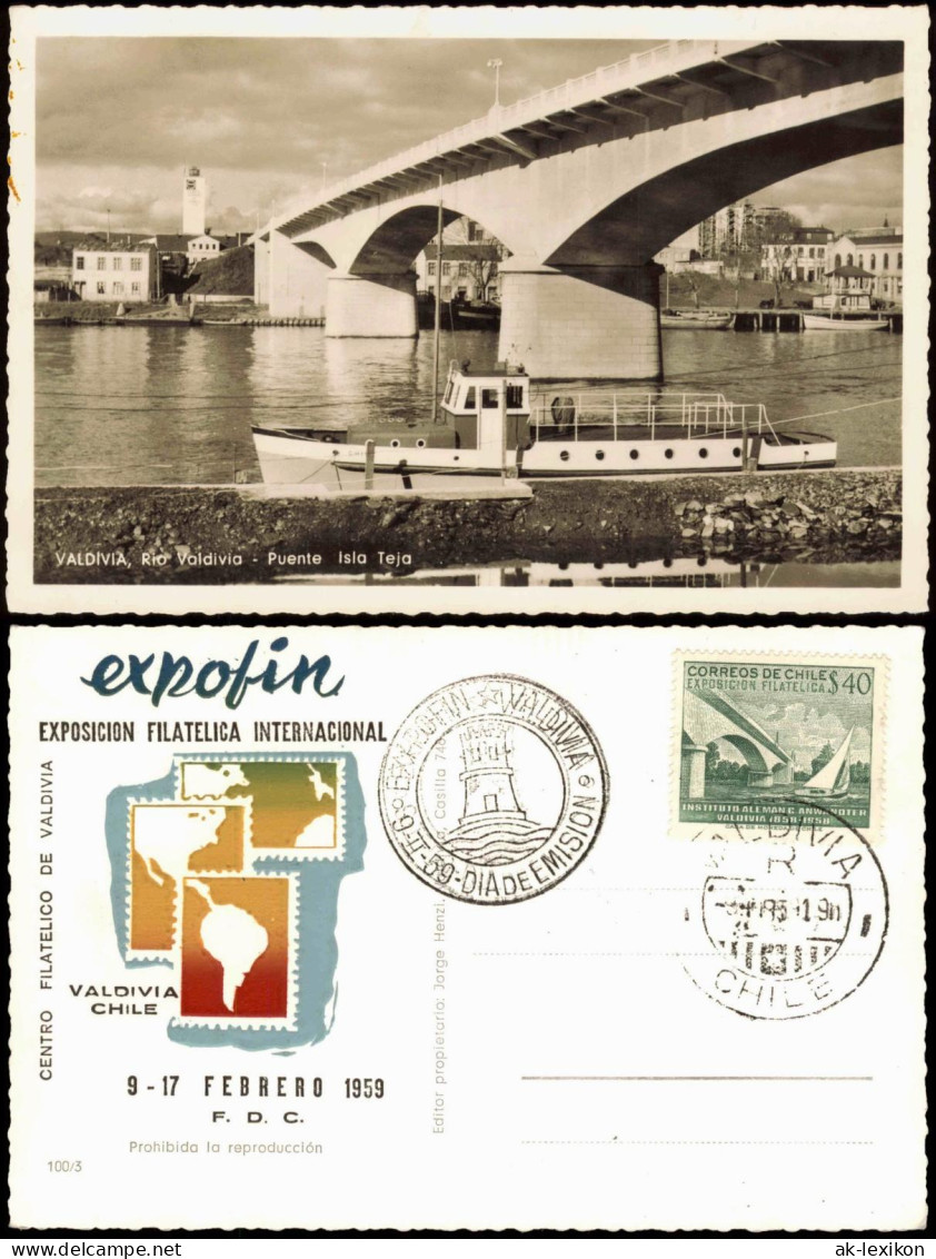 Postcard Valdivia Rio Valdivia Schiff 1959  Sonderkarte Ausstellung - Chili