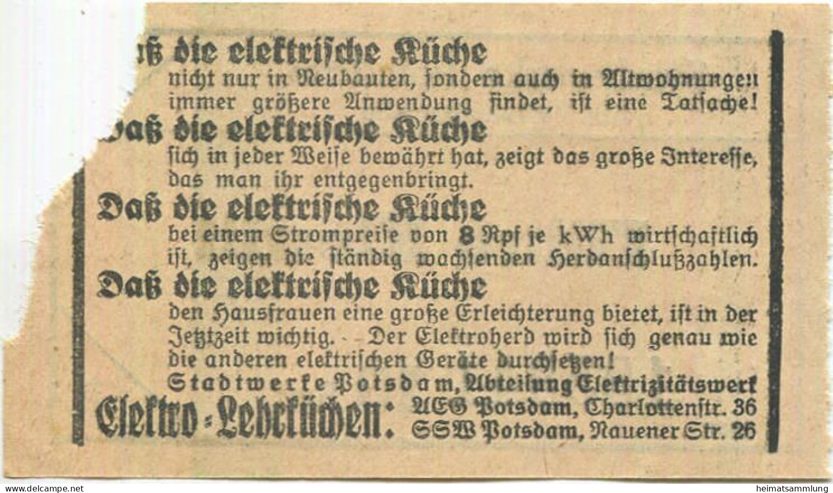 Deutschland - Potsdam - Stadtwerke Potsdam Abt. Verkehrsbetriebe - Fähre Kiewitt - Fahrschein 10Rpf. - Rückseitig Werbun - Europe