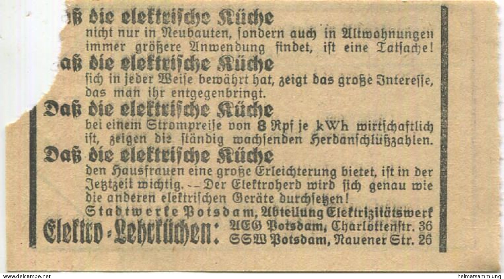 Deutschland - Potsdam - Stadtwerke Potsdam Abt. Verkehrsbetriebe - Fähre Kiewitt - Fahrschein 10Rpf. - Rückseitig Werbun - Europa