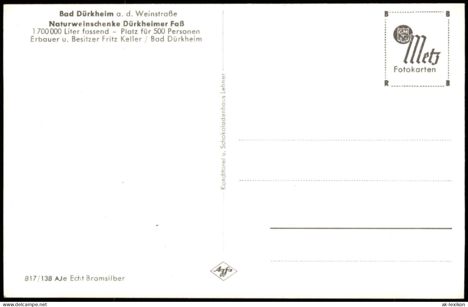 Ansichtskarte Bad Dürkheim Naturweinschenke Dürkheimer Fass Weinlaub 1961 - Bad Duerkheim