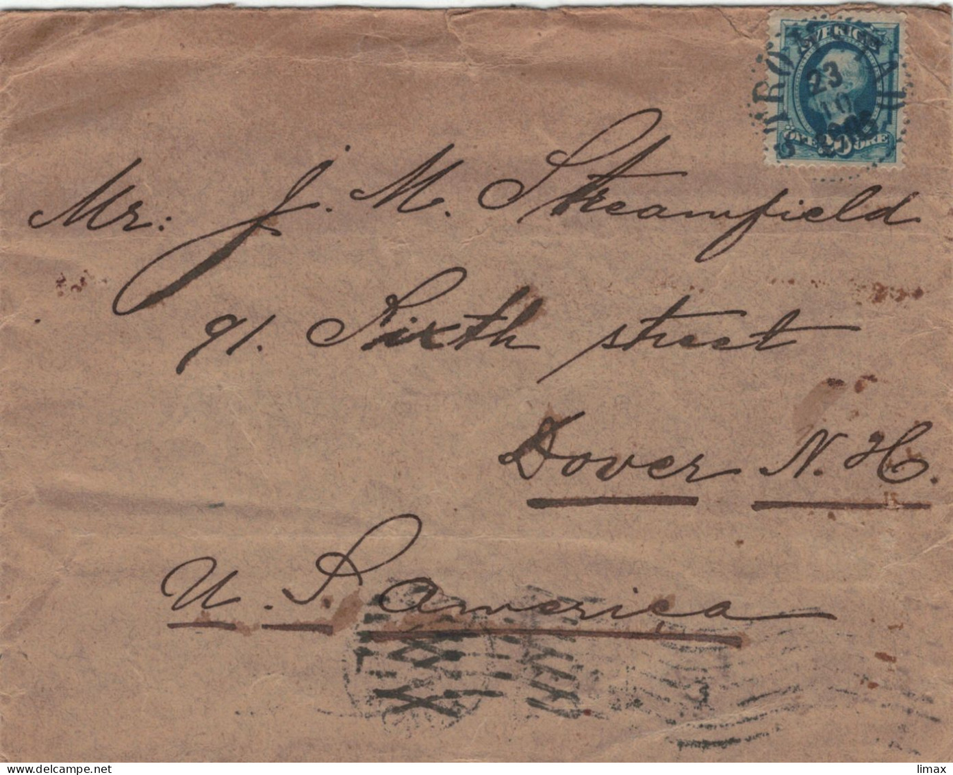 Strömstad 1905 > Dover USA - Rs: Flaggenstempel !! Risse Oberhalb !! - Cartas & Documentos