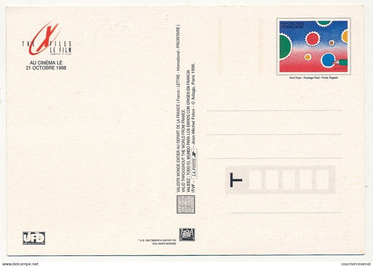 4 Cartes Postales PAP - The X Files, Le Film - Cartes Postales Neuves - Standard Postcards & Stamped On Demand (before 1995)