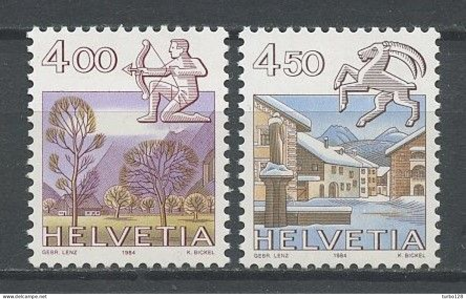 SUISSE 1984 N° 1194/1195 ** Neufs MNH Superbes C 17 € Signes Du Zodiaque Sagittaire Capricorne Paysages Scuols-Schuls - Ongebruikt