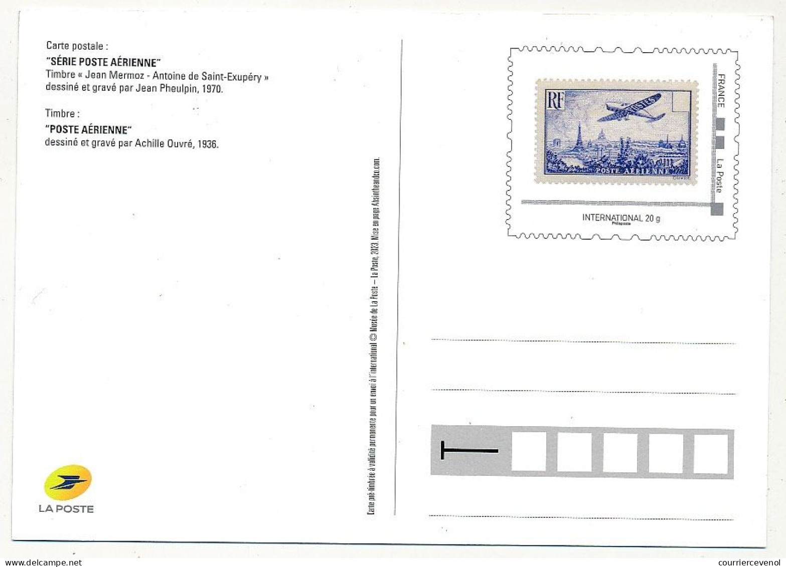 Carte Postale PAP - Série Poste Aérienne - Jean Mermoz / Saint Exupéry - Timbre Achille Ouvré 1936 - Carte Neuve - Standaardpostkaarten En TSC (Voor 1995)