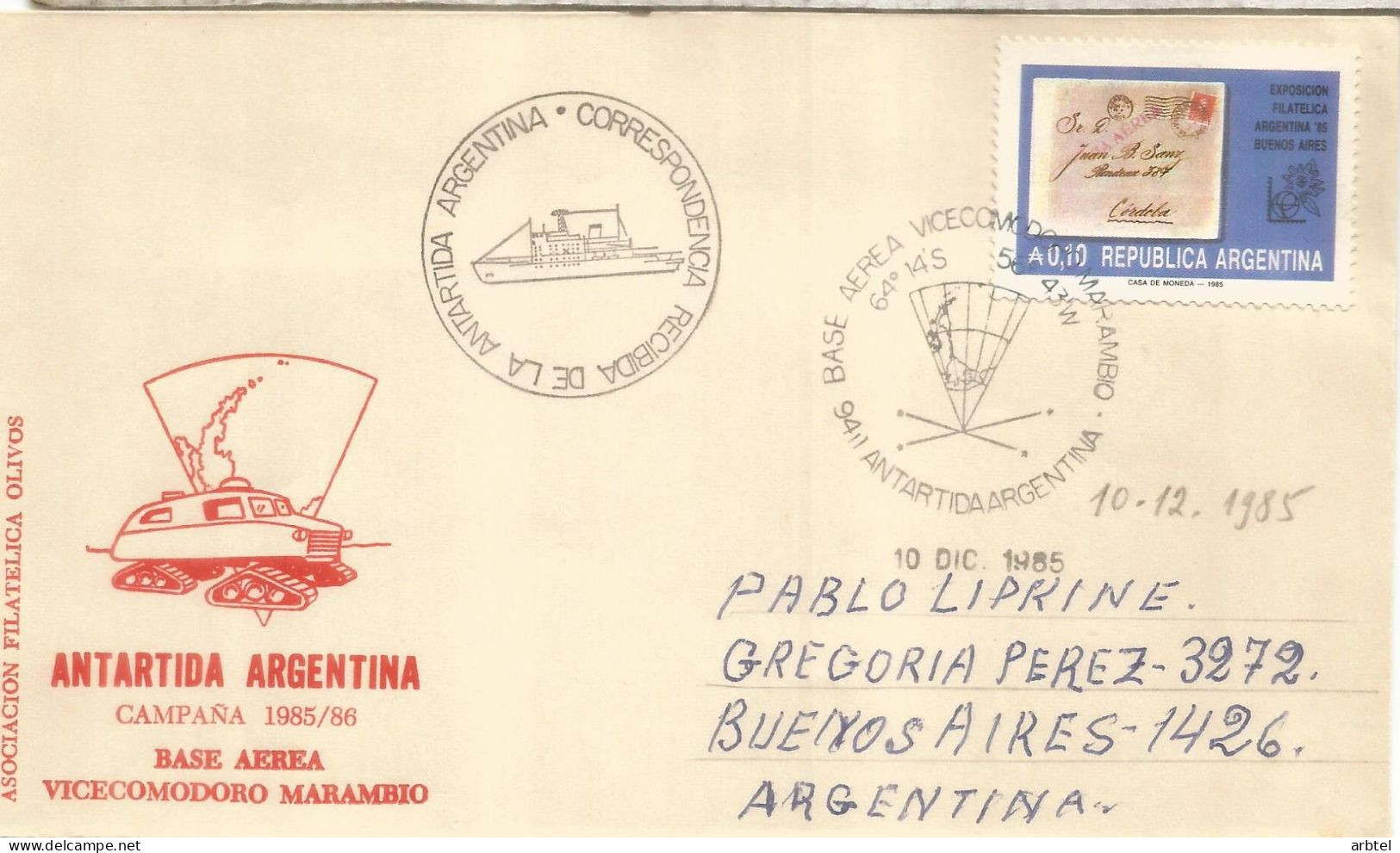 ANTARTICA ANTARCTIC ARGENTINA BASE MARAMBIO 1985 - Research Stations