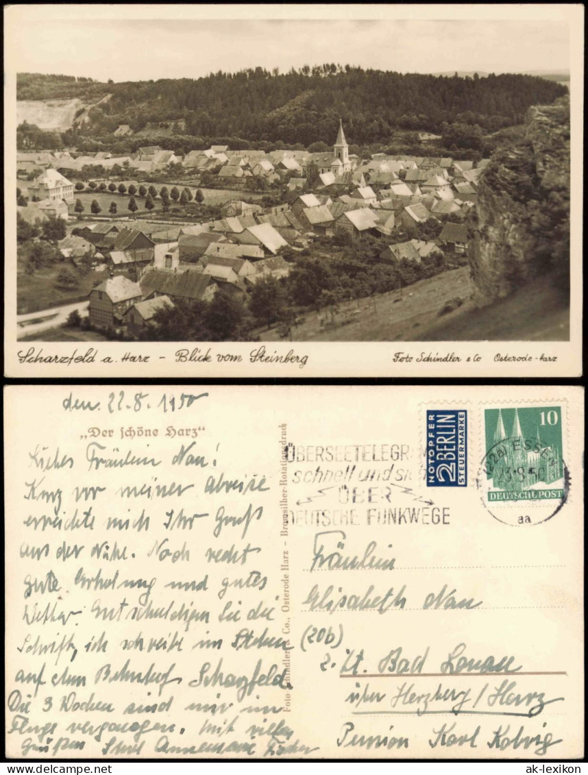 Ansichtskarte Scharzfeld-Herzberg (Harz) Vom Steinberg 1950 - Herzberg