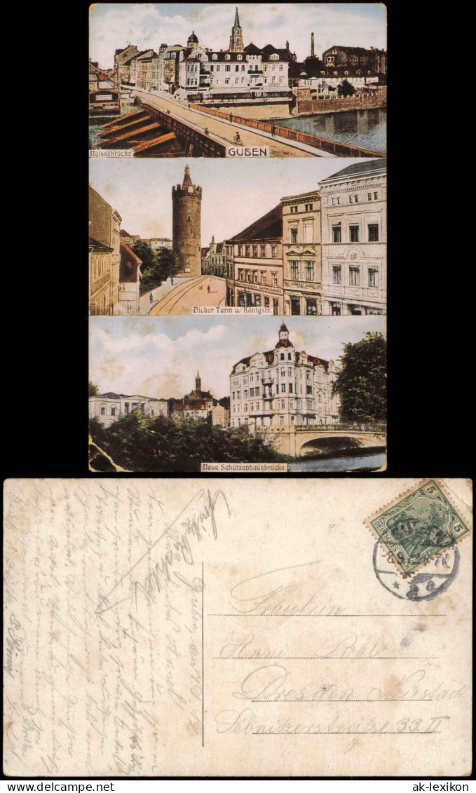 Ansichtskarte Guben Neissebrücke Dicker Turm U. Königstr. 1912 - Guben