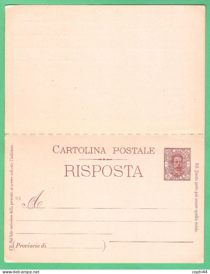 REGNO D'ITALIA 1891 CARTOLINA POSTALE UMBERTO I DOMANDA+RISPOSTA Mil. 93 RARA (FILAGRANO C19) C 7,5+7,5 NUOVA - Entiers Postaux