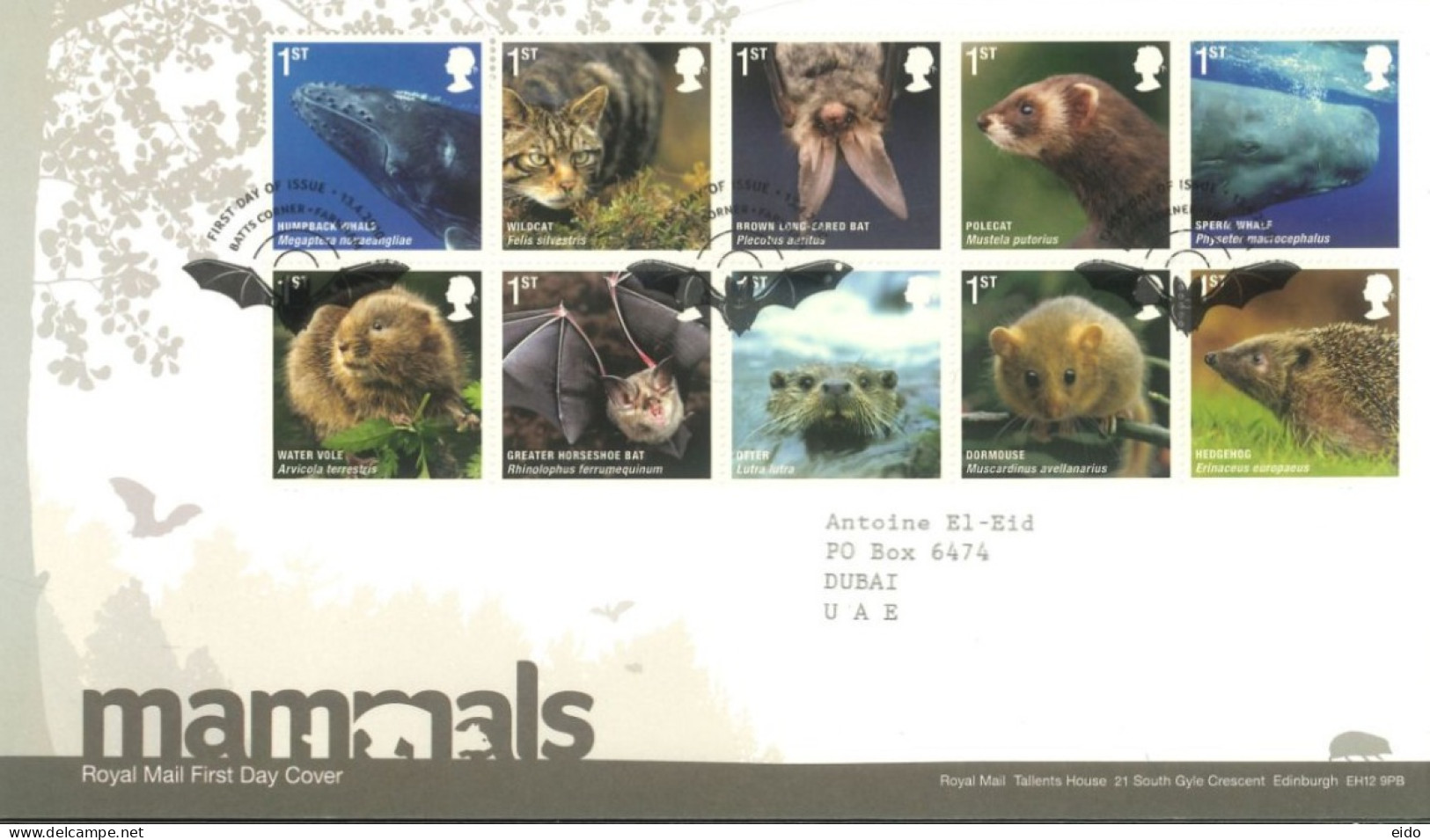 GREAT BRITAIN - 2010, FDC STAMPS OF MAMMALS. - Lettres & Documents