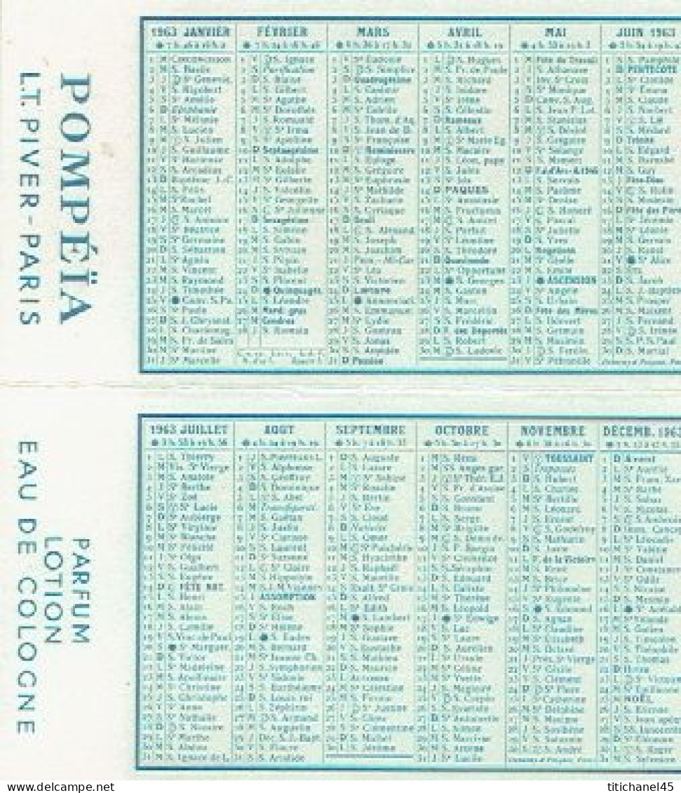 Carte Double Parfum POMPEÎA De L.T. PIVER - Calendrier De 1963 - Carte Offerte Par A. HOUILLON De MONTIGNY LES METZ - Anciennes (jusque 1960)