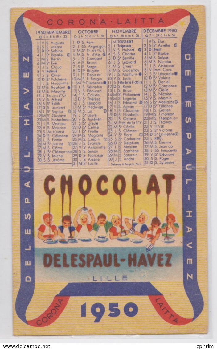 Chocolat Delespaul-Havez Lille Calendrier De Poche 1950 - Petit Format : 1941-60