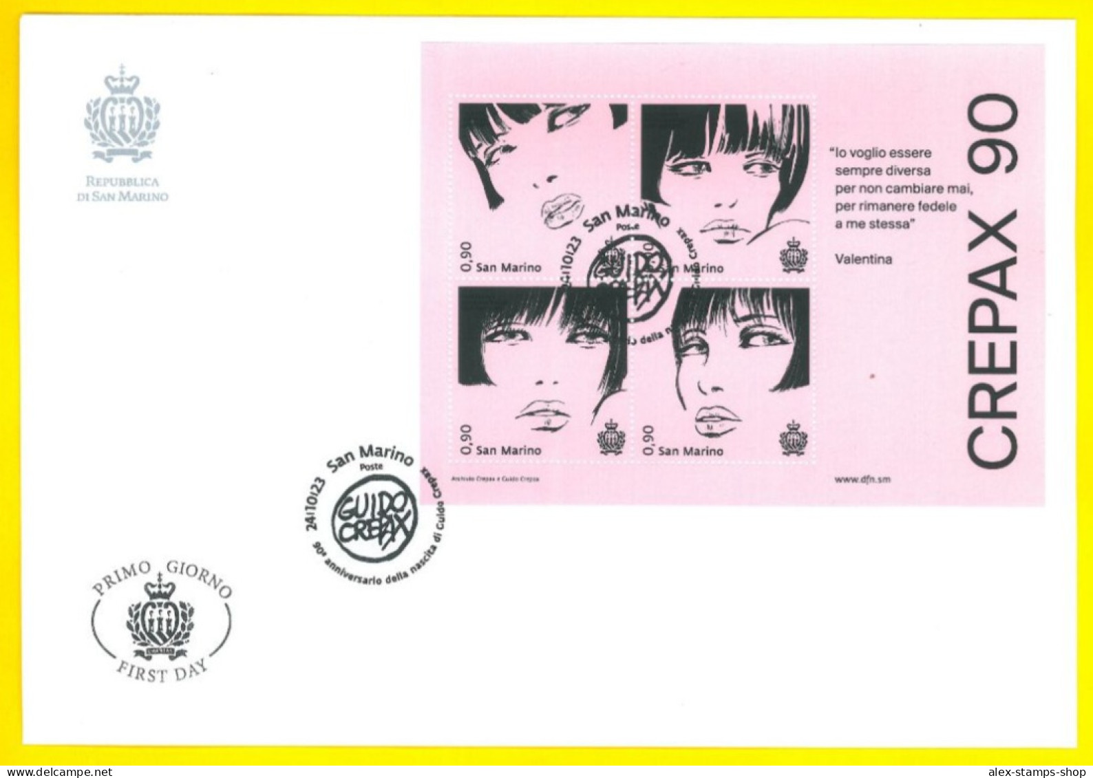 SAN MARINO 2023 FDC 90° Anniversario Della Nascita Di Guido Crepax - New FDC - FDC