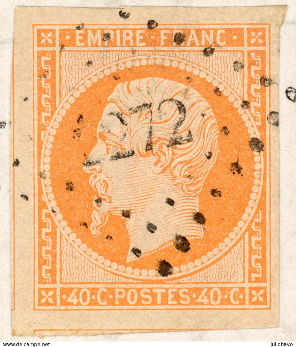 9 Fevrier 1858 Lac N°16 Orange Vif Sur Paille,Luxe & Impression Fine ,pc 2272 NIMES GARD Vers Grenoble,signé - 1849-1876: Klassik