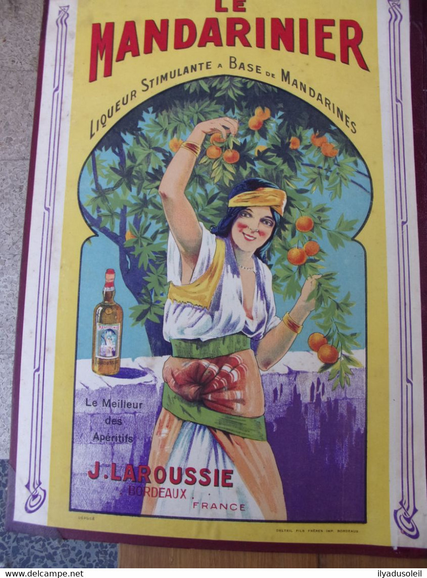 Le Mandarinier Liqueur Stimulante A Base De Mandarines J.laroussie Bordeaux Porte-menu Orientaliste 32 X 43 Cm - Affiches